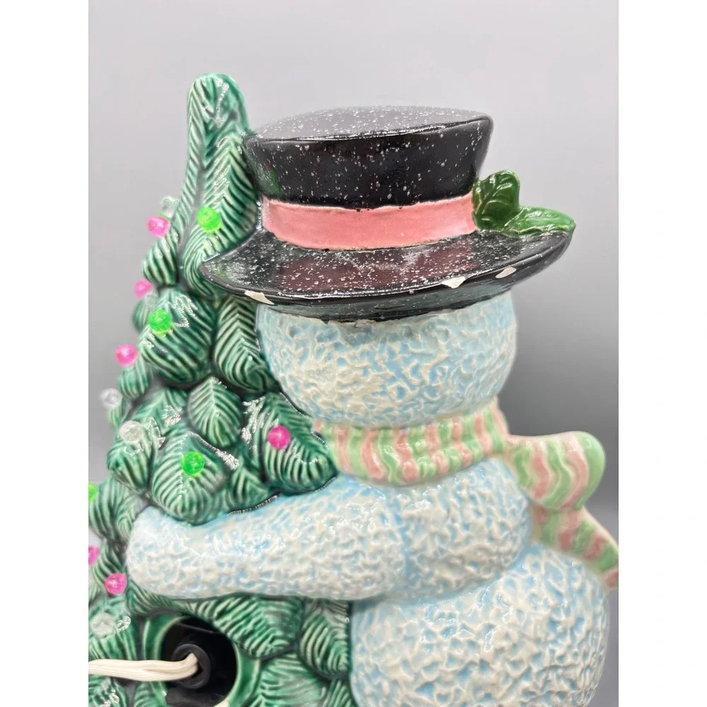 Ceramic Snowman Hugging Christmas Tree Light Up Decoration Holiday Decor‎